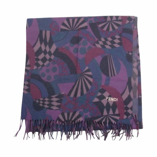 FENDI フェンディ ロゴ刺繍 総柄 アクリル マフラー ストール パープル系【中古】