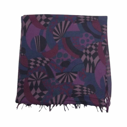 FENDI フェンディ ロゴ刺繍 総柄 アクリル マフラー ストール パープル系【中古】