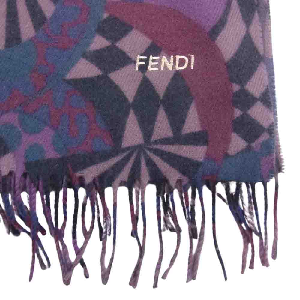 FENDI フェンディ ロゴ刺繍 総柄 アクリル マフラー ストール パープル系【中古】