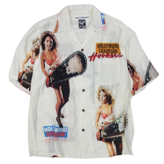 WACKO MARIA ワコマリア 23SS HCH-WM-HI03 HOLLYWOOD CHAINSAW HOOKERS HAWAIIAN SHIRT ハリウッド チェーンソー フッカーズ 半袖 ハワイアン シャツ ホワイト系 M【美品】【中古】