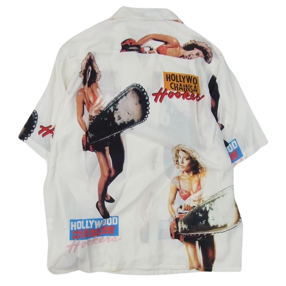 WACKO MARIA ワコマリア 23SS HCH-WM-HI03 HOLLYWOOD CHAINSAW HOOKERS HAWAIIAN SHIRT ハリウッド チェーンソー フッカーズ 半袖 ハワイアン シャツ ホワイト系 M【美品】【中古】