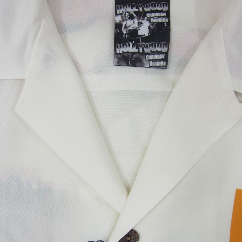 WACKO MARIA ワコマリア 23SS HCH-WM-HI03 HOLLYWOOD CHAINSAW HOOKERS HAWAIIAN SHIRT ハリウッド チェーンソー フッカーズ 半袖 ハワイアン シャツ ホワイト系 M【美品】【中古】