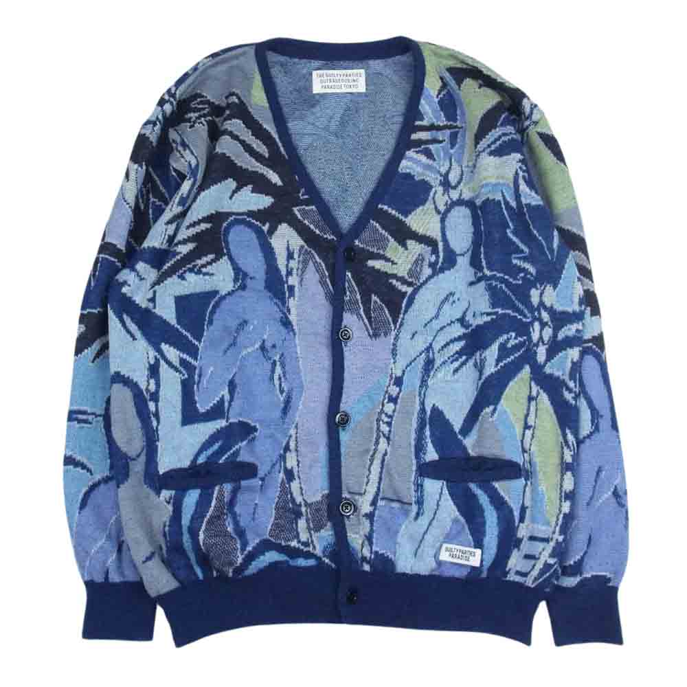 WACKO MARIA ワコマリア 22AW 22FW-WMK-KN19 Yula Paradise MOHAIR KNIT JACQUARD CARDIGAN ユラ パラダイス図 モヘヤ ニット カーディガン ブルー系 XXL【中古】