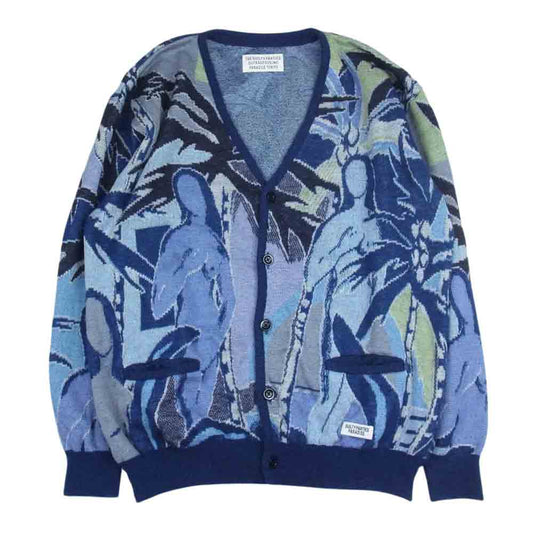WACKO MARIA ワコマリア 22AW 22FW-WMK-KN19 Yula Paradise MOHAIR KNIT JACQUARD CARDIGAN ユラ パラダイス図 モヘヤ ニット カーディガン ブルー系 XXL【中古】