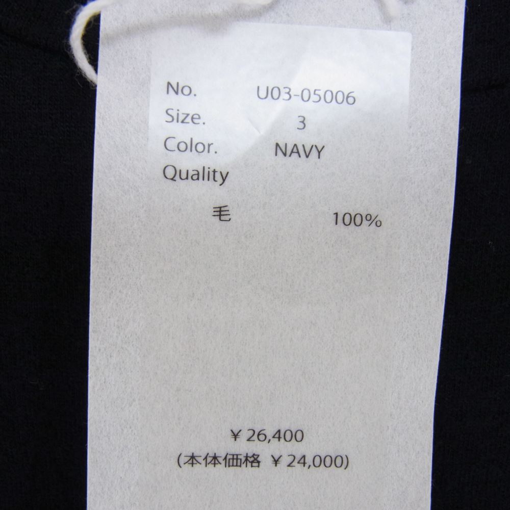 COMOLI コモリ 21AW U03-05006 ウールテンジク L/Sクルー ウール天竺 長袖 ニット Tシャツ ダークネイビー系 3【中古】
