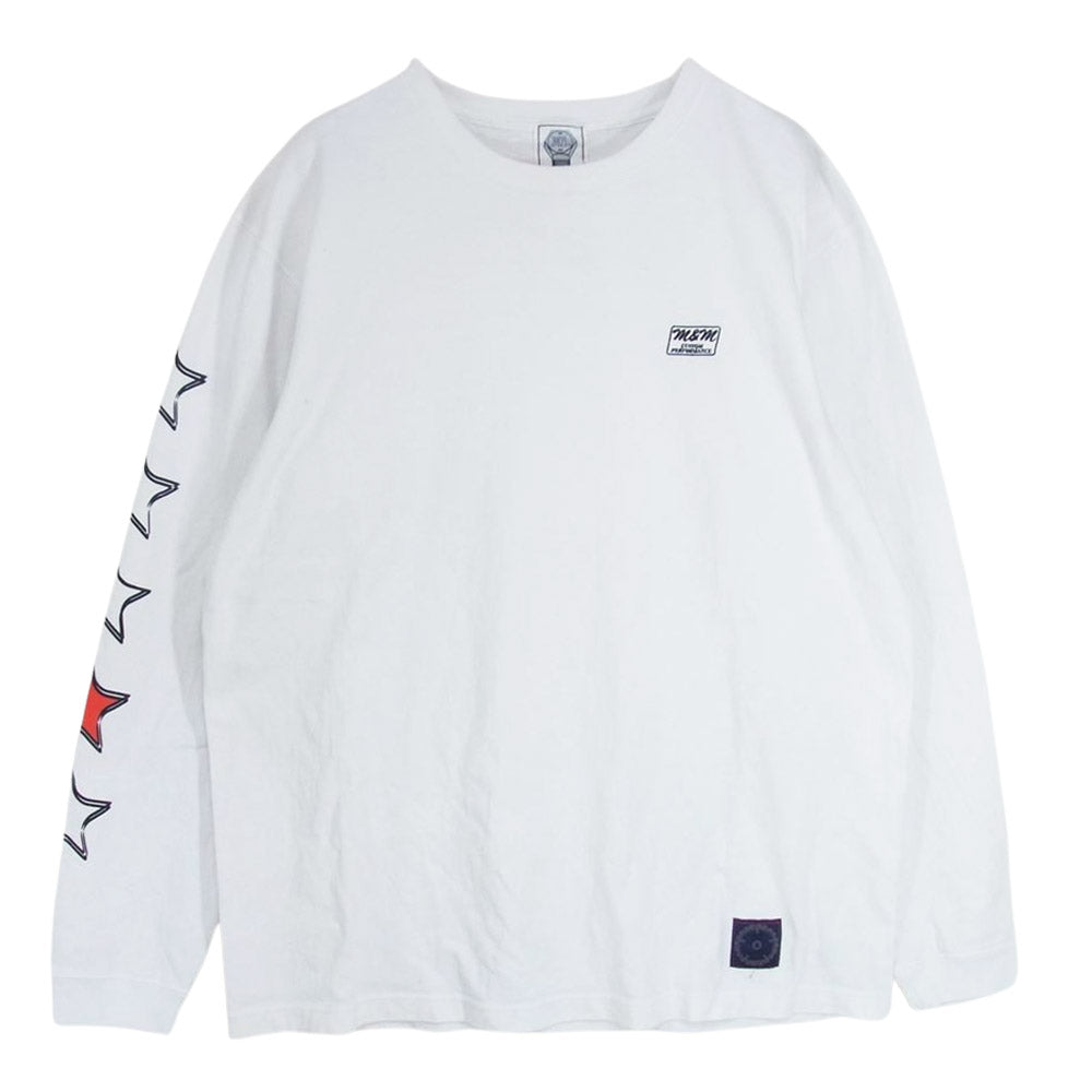 エムアンドエム ロゴ刺繍 スタープリント 長袖 Tシャツ ロンT ホワイト系 XL【中古】