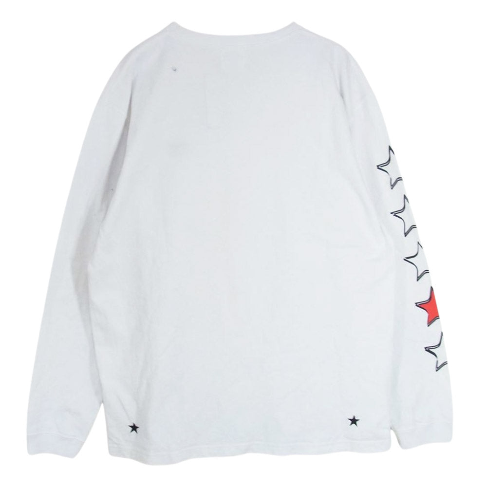 エムアンドエム ロゴ刺繍 スタープリント 長袖 Tシャツ ロンT ホワイト系 XL【中古】