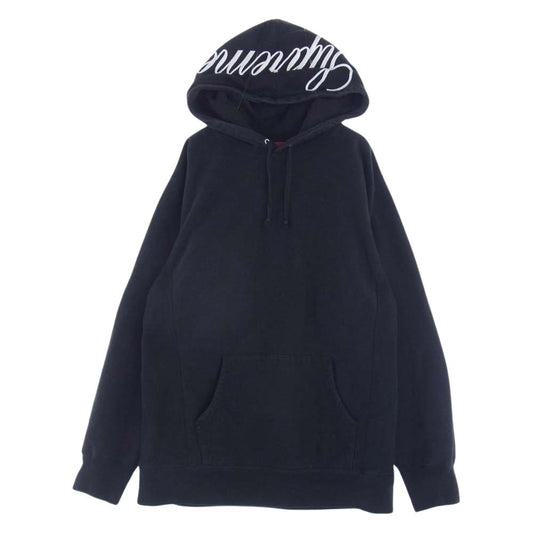 Supreme シュプリーム 15AW Classic Script Hooded Sweatshirt クラシック スクリプト フードロゴ パーカー フーディ ブラック系 XL【中古】