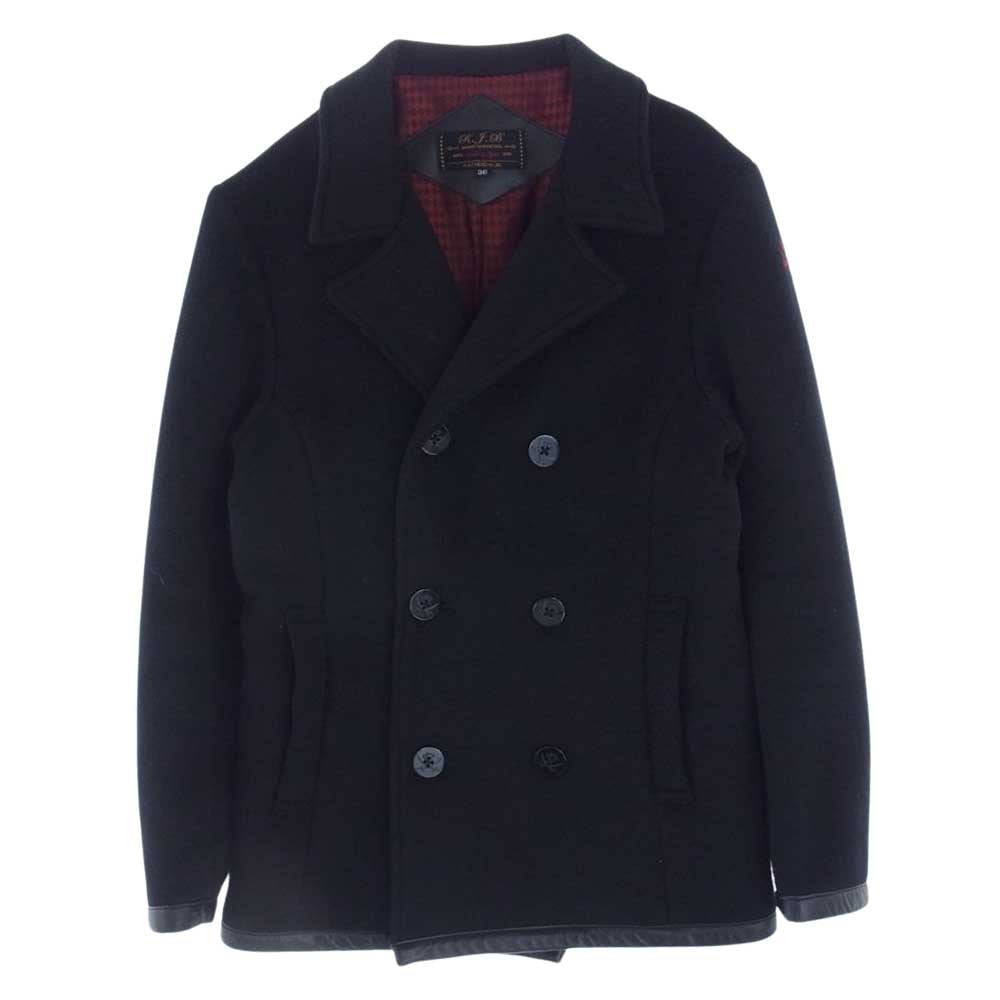 R.J.B アールジェイビー OC101E  FLAT HEAD フラットヘッド レザー切替 Pコート メルトン ジャケット ブラック系 36【中古】