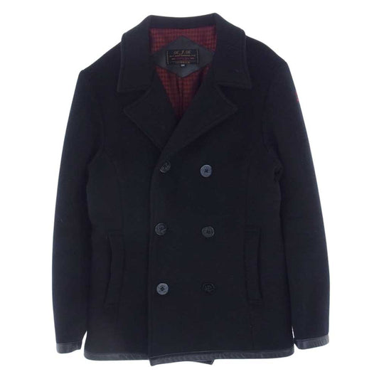 R.J.B アールジェイビー OC101E  FLAT HEAD フラットヘッド レザー切替 Pコート メルトン ジャケット ブラック系 36【中古】