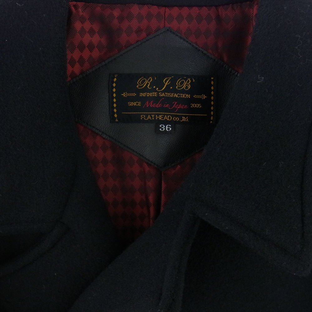 R.J.B アールジェイビー OC101E  FLAT HEAD フラットヘッド レザー切替 Pコート メルトン ジャケット ブラック系 36【中古】