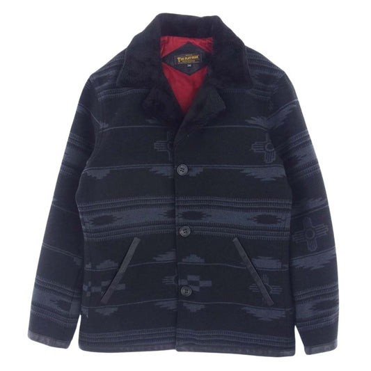 THE FLAT HEAD ザフラットヘッド ネイティブ柄 ブランケット ボア ジャケット ブラック系 36【中古】
