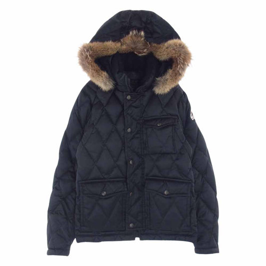 R.J.B アールジェイビー コヨーテ ファー付き キルティング ダウン ジャケット ブラック系 36【中古】