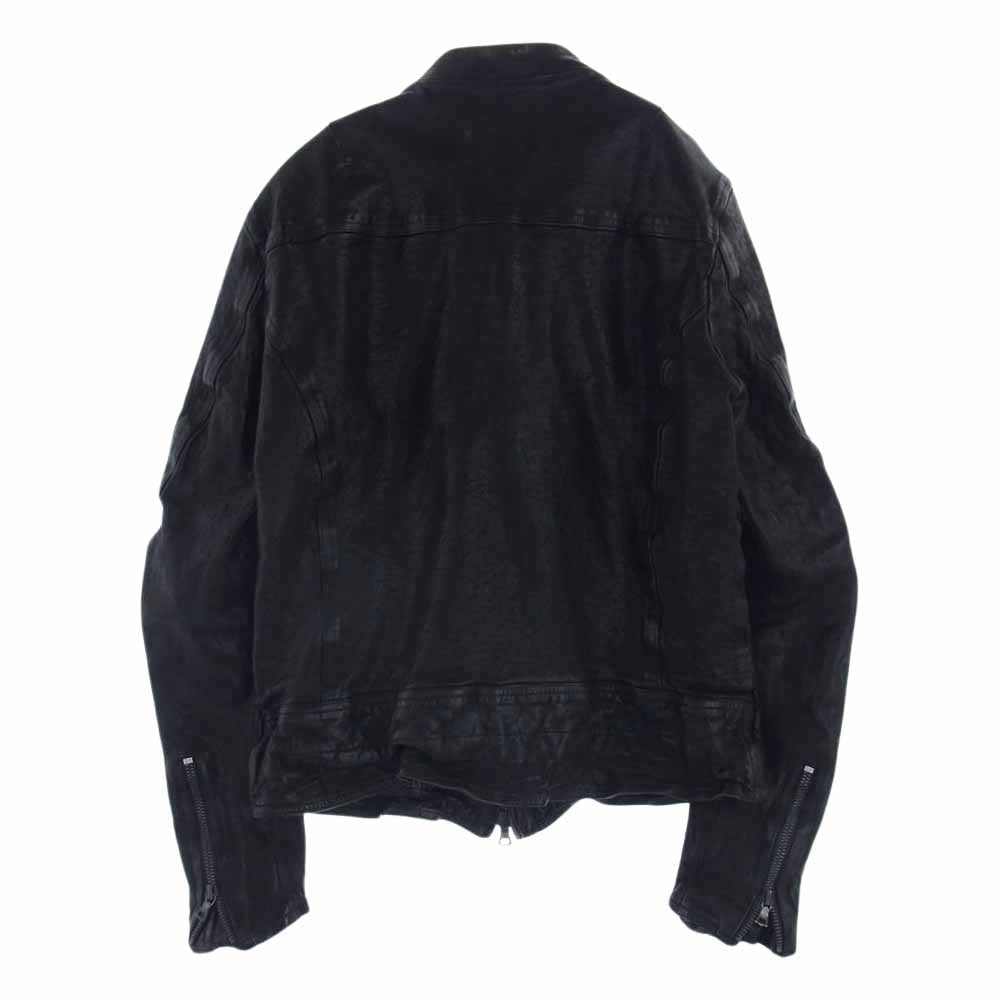 ISAMUKATAYAMA BACKLASH イサムカタヤマバックラッシュ 1221-01 ドイツカーフ レザー シングルライダース ジャケット 裏地メッセージ総柄 ブラック系 3（L）【中古】