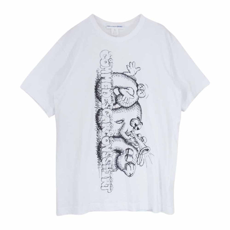 コムデギャルソンシャツ 21AW FH-T007 × KAWS カウズ ロゴ プリント Tシャツ ホワイト系 L【中古】