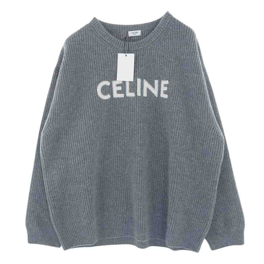 CELINE セリーヌ 22SS 2A11X667Q OVERSIZED WOOL SWEATER オーバーサイズド ウール スタッズ ロゴ ニット セーター グレー系 XL【新古品】【未使用】【中古】