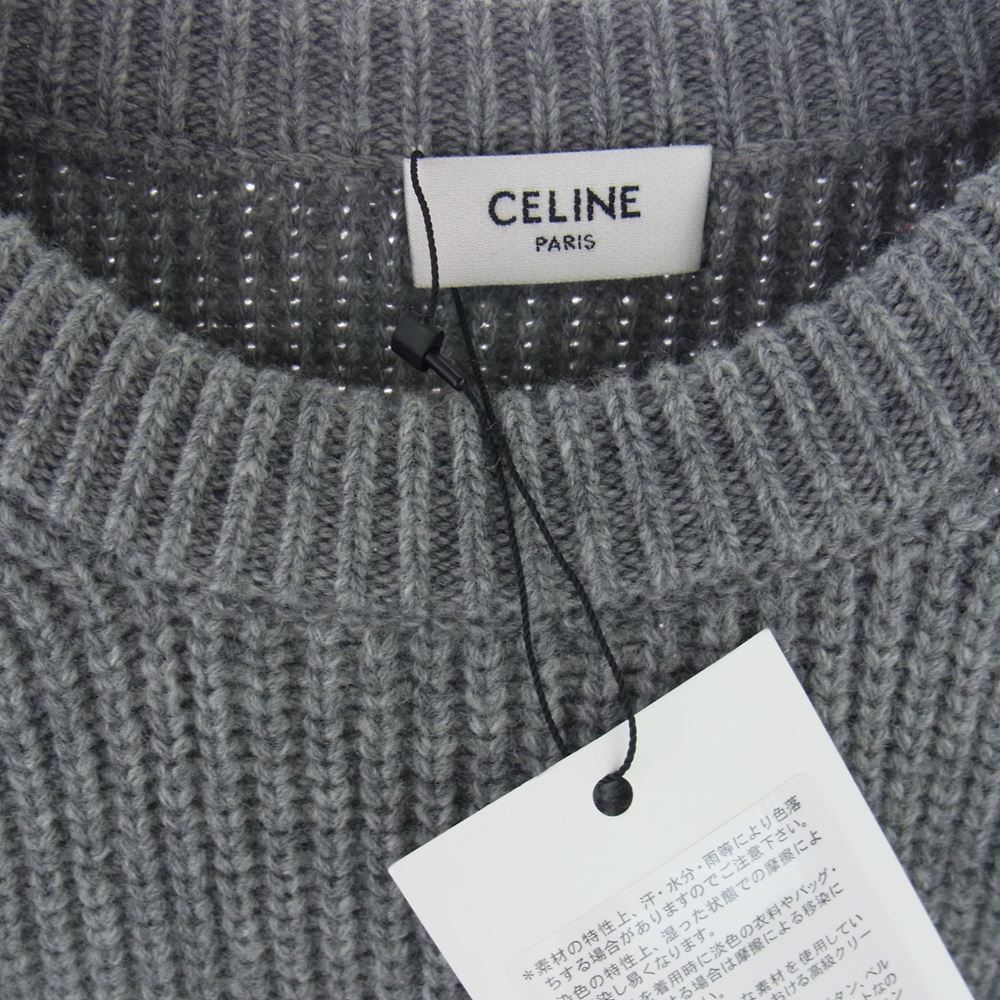 CELINE セリーヌ 22SS 2A11X667Q OVERSIZED WOOL SWEATER オーバーサイズド ウール スタッズ ロゴ ニット セーター グレー系 XL【新古品】【未使用】【中古】