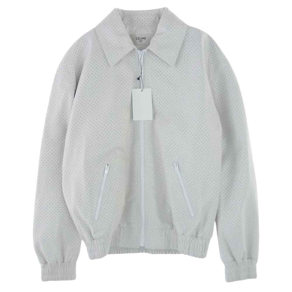 CELINE セリーヌ 22SS 2EB13280D パーフォレイテッド レザー ジャケット パンチング ロゴ ホワイト系 46【新古品】【未使用】【中古】