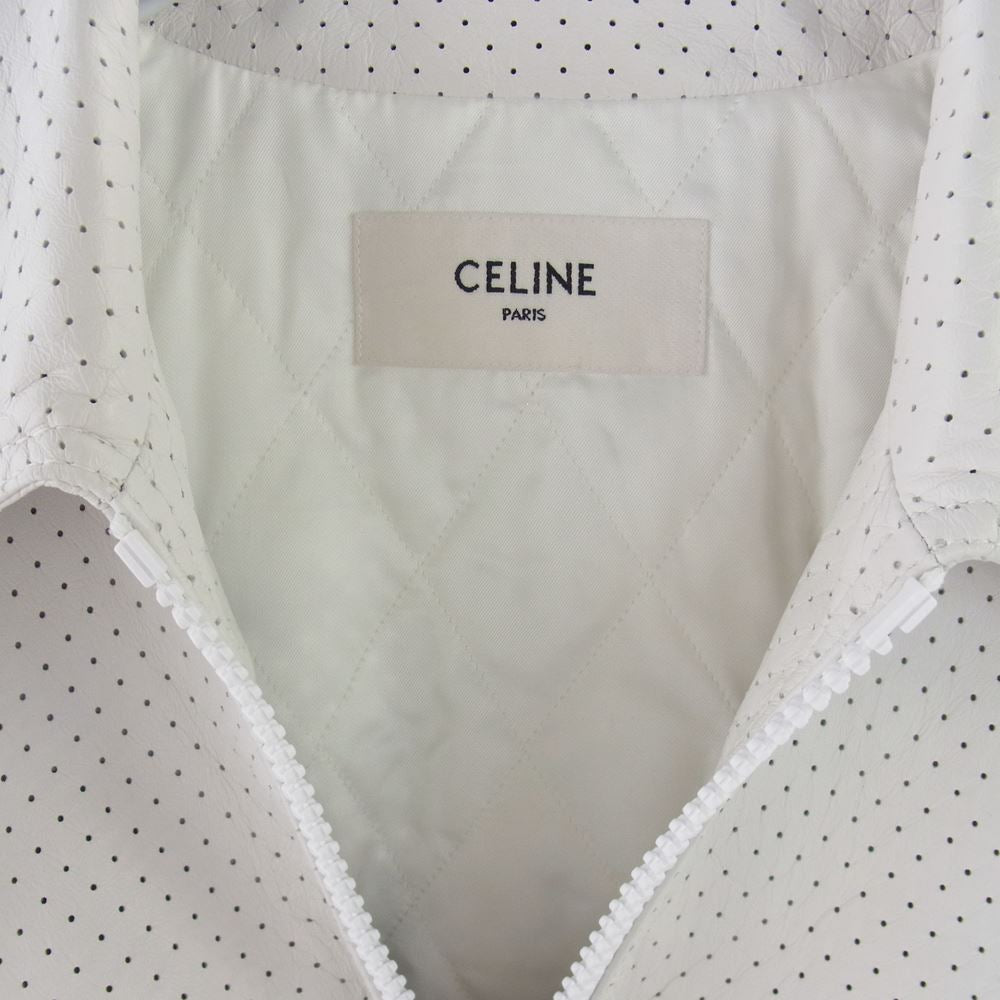 CELINE セリーヌ 22SS 2EB13280D パーフォレイテッド レザー ジャケット パンチング ロゴ ホワイト系 46【新古品】【未使用】【中古】