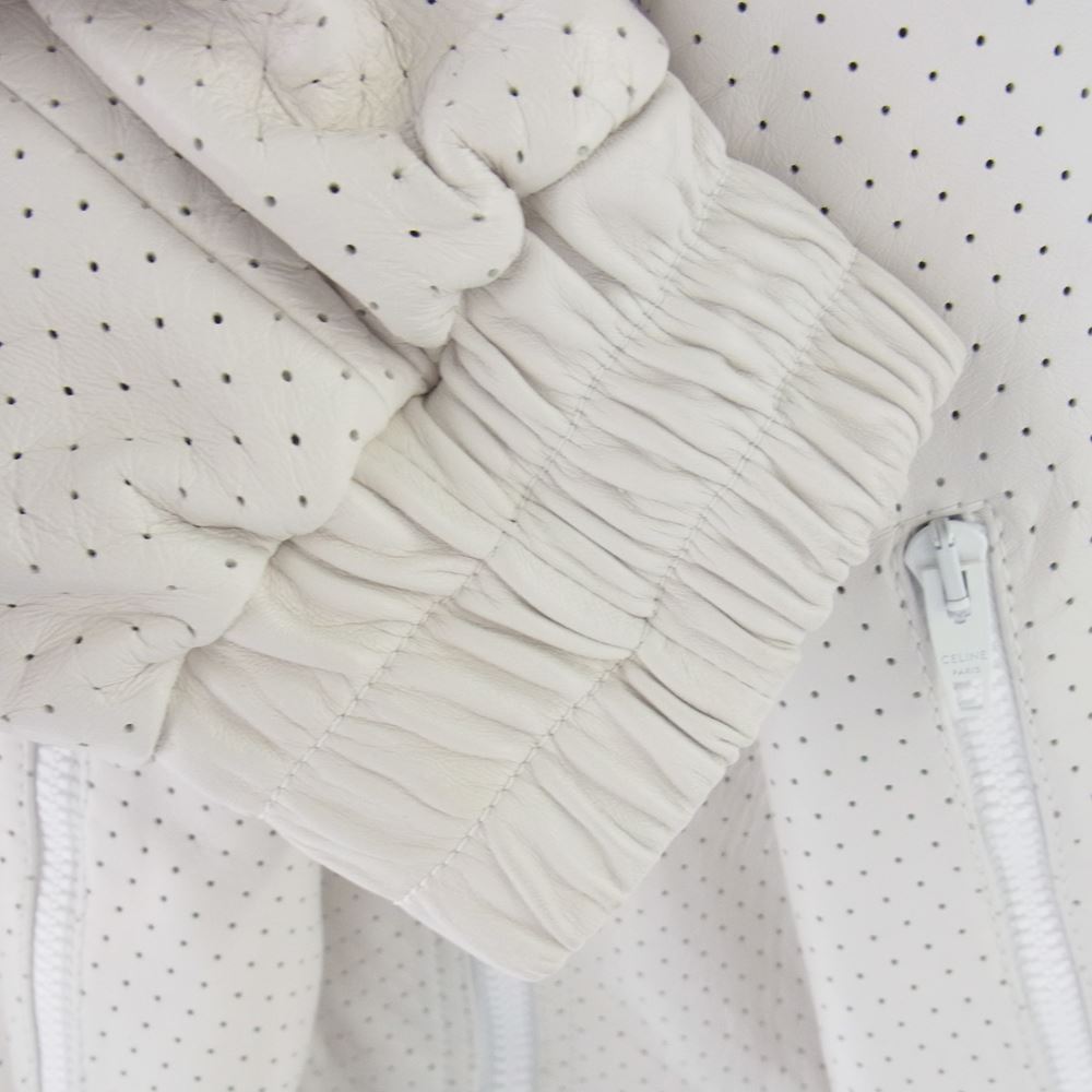 CELINE セリーヌ 22SS 2EB13280D パーフォレイテッド レザー ジャケット パンチング ロゴ ホワイト系 46【新古品】【未使用】【中古】