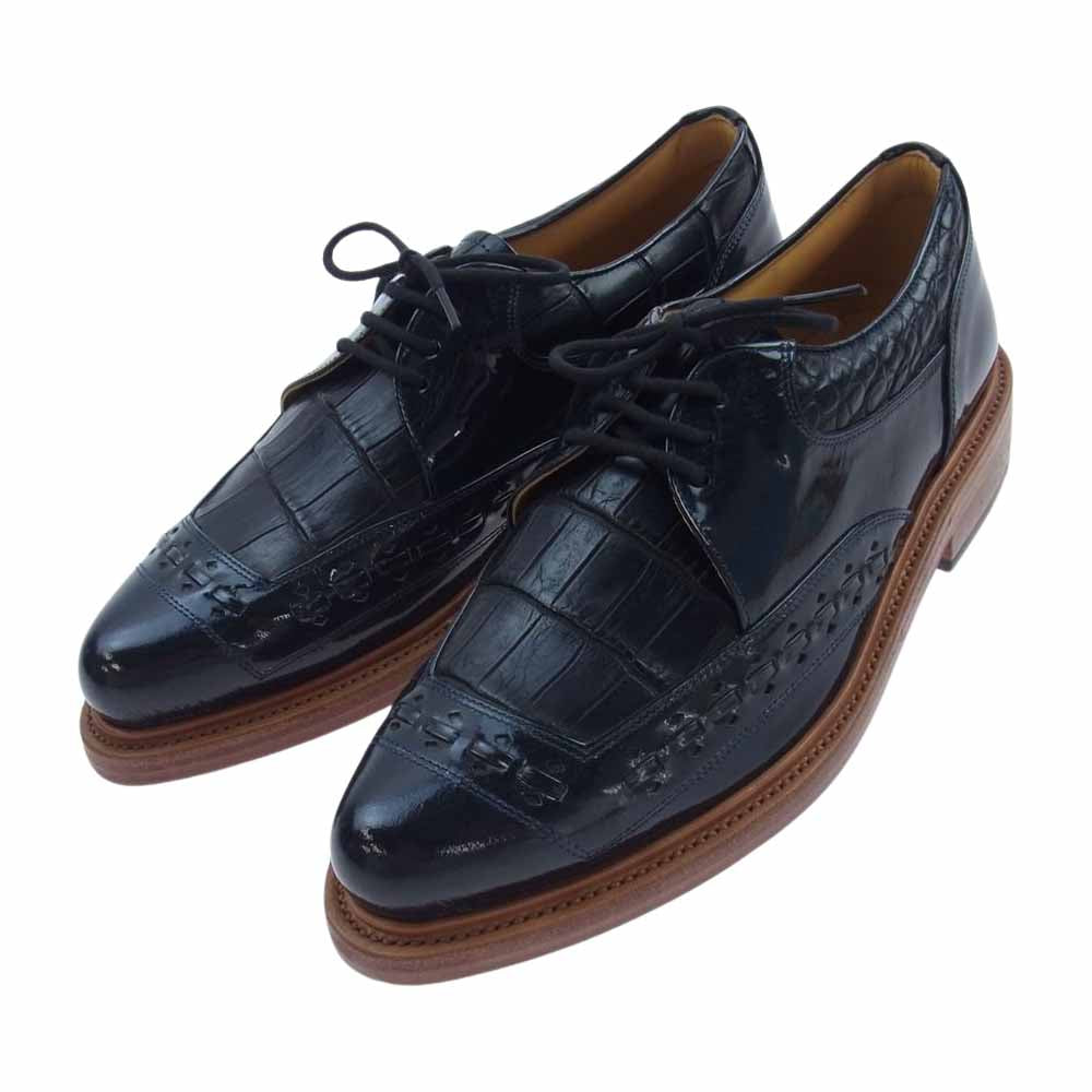 R.J.B アールジェイビー 型押し レザー シューズ ブラック系 6.5【極上美品】【中古】
