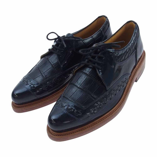 R.J.B アールジェイビー 型押し レザー シューズ ブラック系 6.5【極上美品】【中古】
