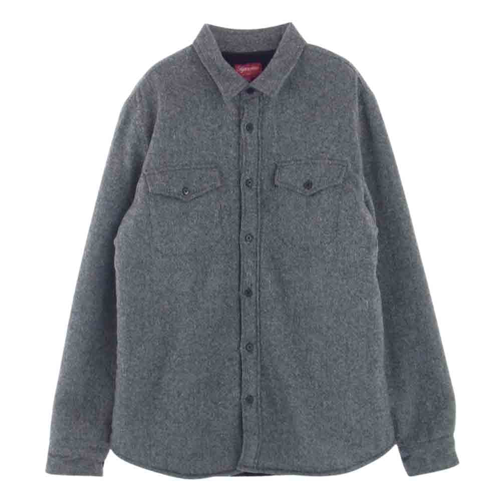Supreme シュプリーム 12AW PILE LINED SHIRT パイル ライン シャツ ウール ジャケット 裏地ボア グレー系 L【中古】