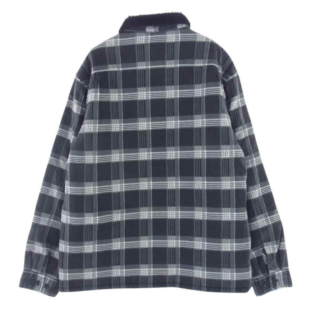 Supreme シュプリーム 21AW Faux Fur Collar Flannel Shirt フェイクファー カラー フランネル シャツ 裏地キルティング ロゴ刺繍 チェック グレー系 L【中古】