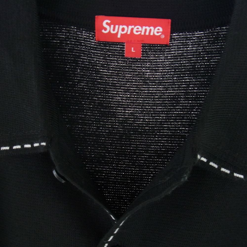 Supreme シュプリーム 22AW Contrast Stitch Button Up コントラスト ステッチ ボタンアップ ニット ポロシャツ 長袖 ブラック系 L【美品】【中古】