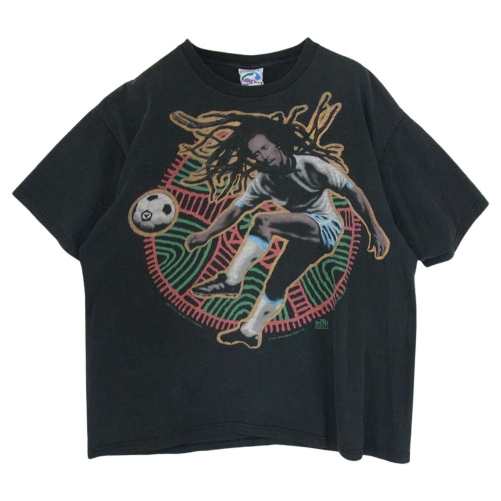 リキッドブルー 90s 1994 VINTAGE BOB MARLEY ヴィンテージ ボブマーリー サッカー ラスタ レゲエ 半袖 Tシャツ ブラック系 L【中古】