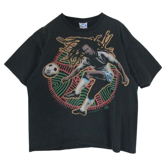 リキッドブルー 90s 1994 VINTAGE BOB MARLEY ヴィンテージ ボブマーリー サッカー ラスタ レゲエ 半袖 Tシャツ ブラック系 L【中古】