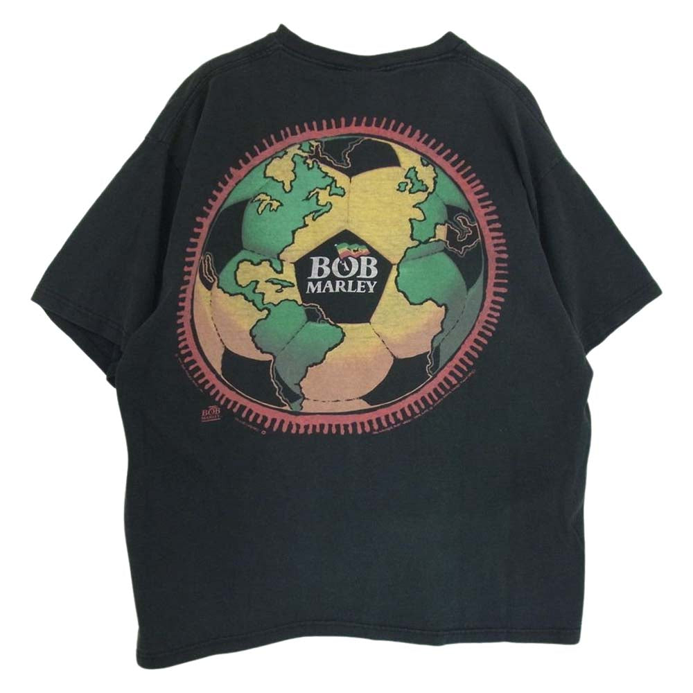 リキッドブルー 90s 1994 VINTAGE BOB MARLEY ヴィンテージ ボブマーリー サッカー ラスタ レゲエ 半袖 Tシャツ ブラック系 L【中古】