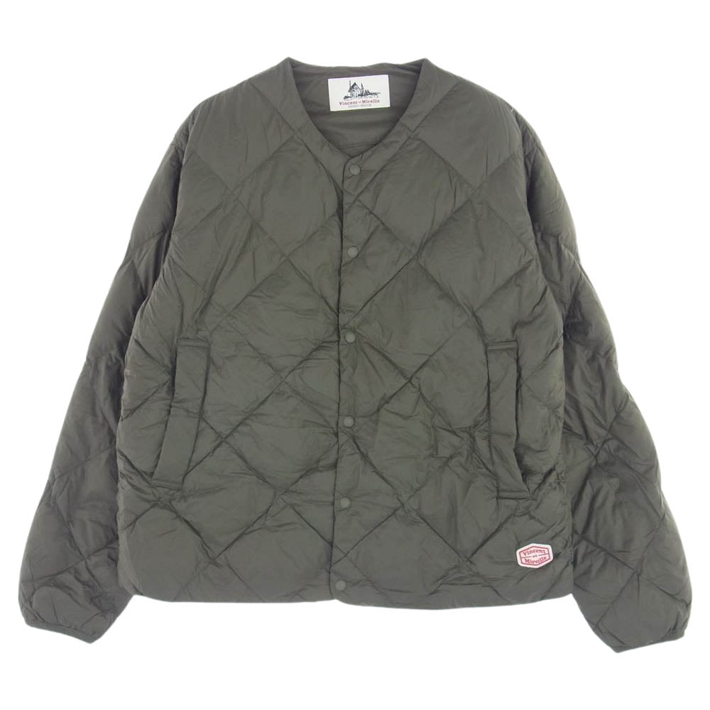 ヴァンソンエミレイユ VM222FD25010 RECYCLE DOWN CARDHIGAN リサイクル ダウン カーディガン パッカブル ノーカラー インナーダウン ジャケット カーキ系 36【中古】