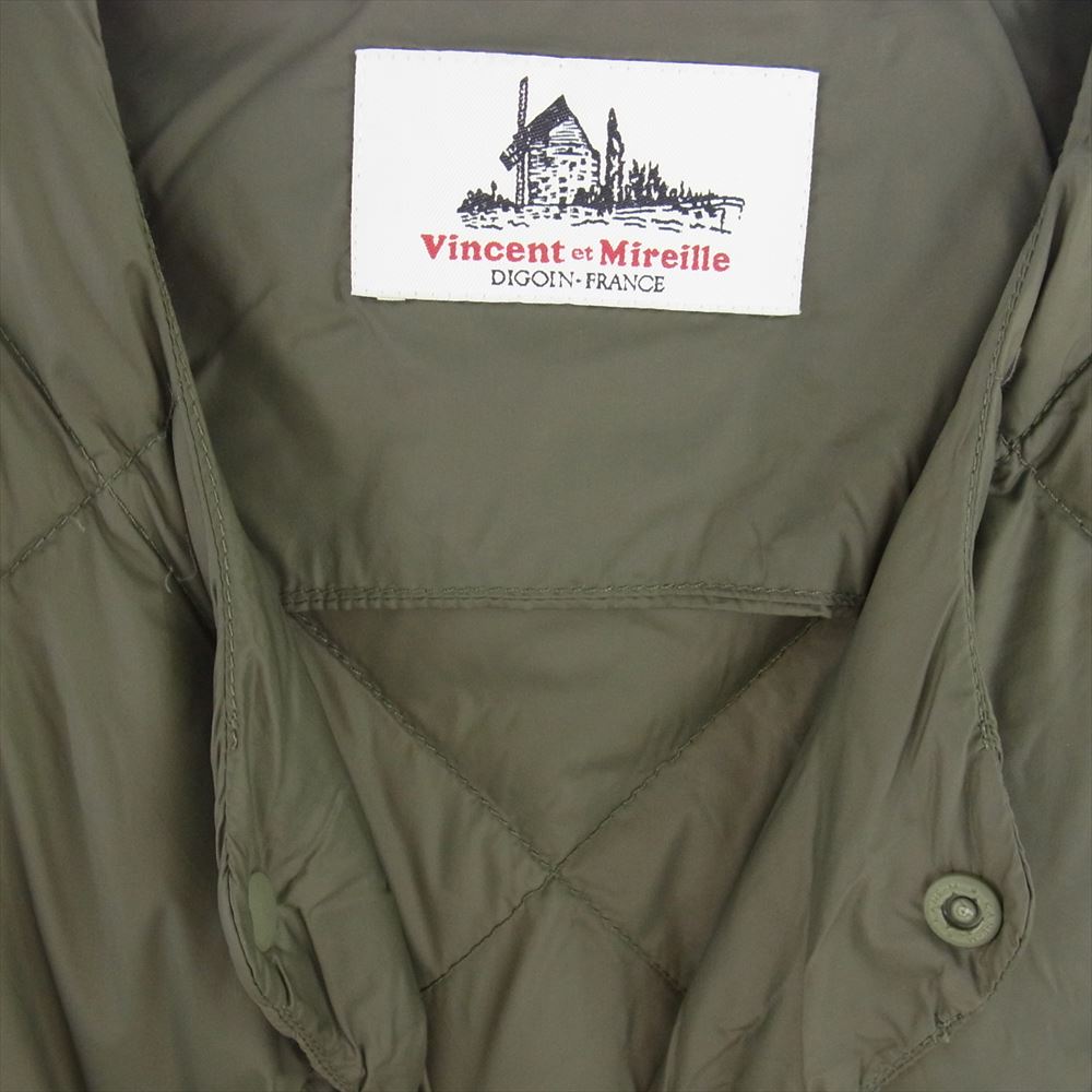 ヴァンソンエミレイユ VM222FD25010 RECYCLE DOWN CARDHIGAN リサイクル ダウン カーディガン パッカブル ノーカラー インナーダウン ジャケット カーキ系 36【中古】