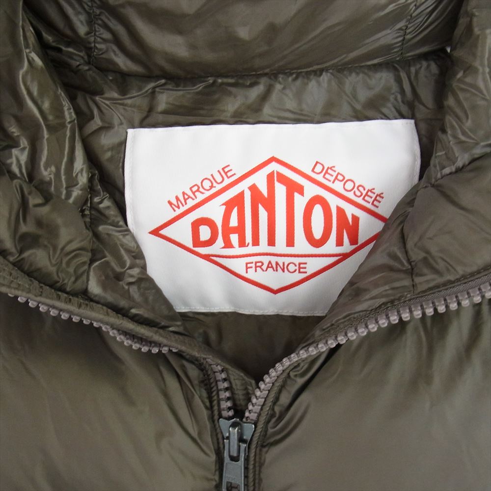 Danton ダントン DT-A0009 RNT 袖ロゴパッチ付き ホワイトグースダウン ナイロンタフタ フード付き ダウンジャケット カーキ系 S【中古】