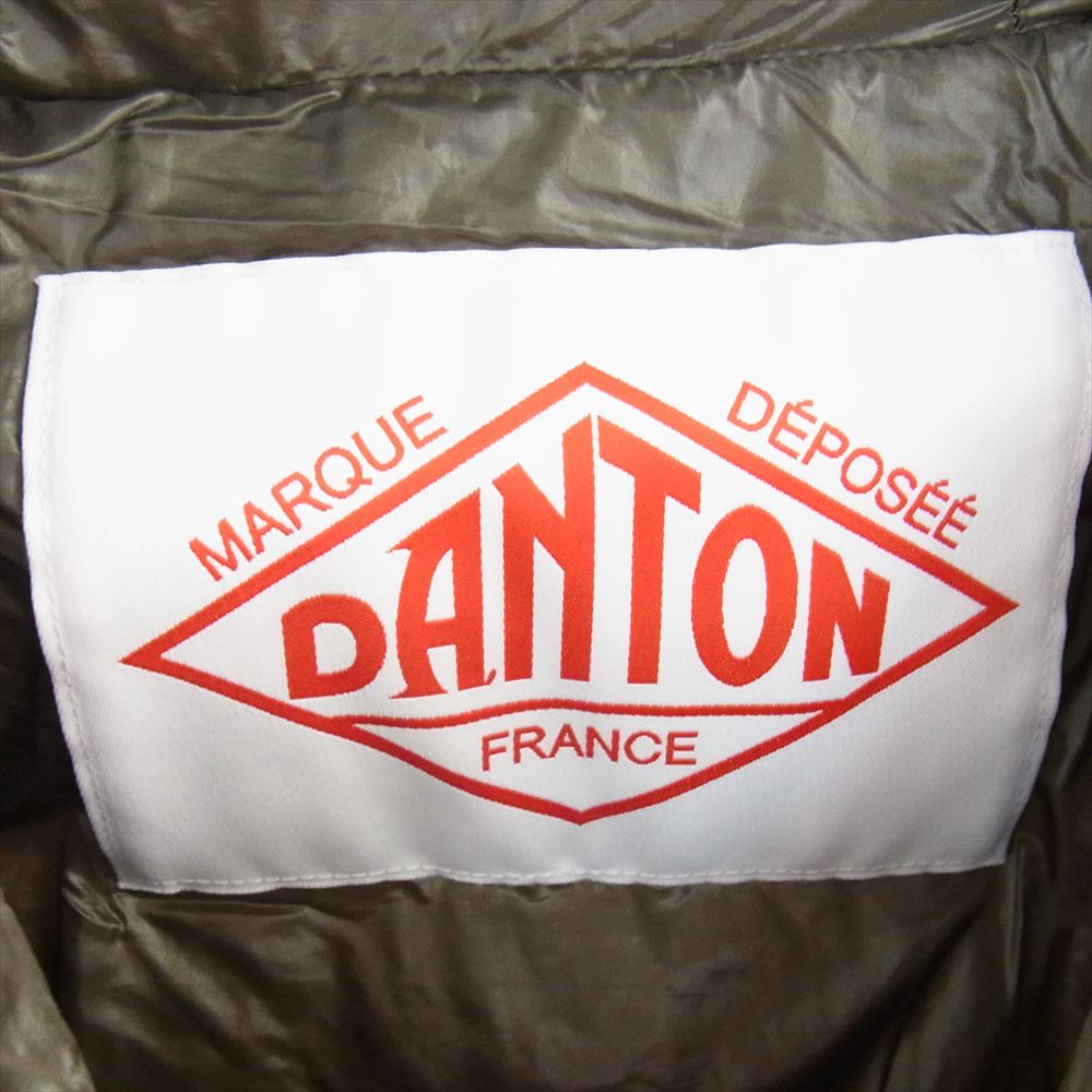Danton ダントン DT-A0009 RNT 袖ロゴパッチ付き ホワイトグースダウン ナイロンタフタ フード付き ダウンジャケット カーキ系 S【中古】