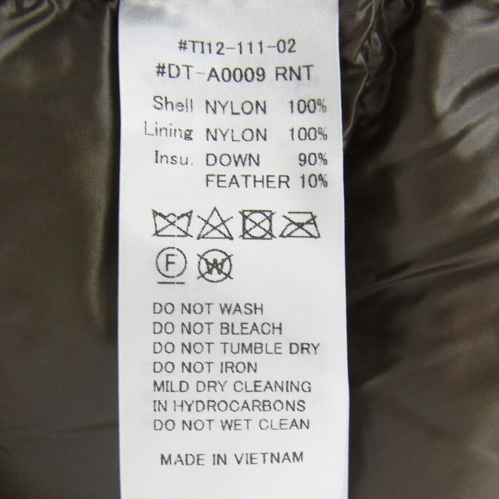 Danton ダントン DT-A0009 RNT 袖ロゴパッチ付き ホワイトグースダウン ナイロンタフタ フード付き ダウンジャケット カーキ系 S【中古】