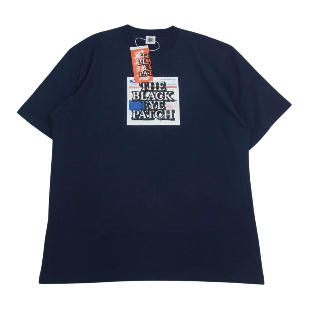 ブラックアイパッチ 22SS BEPSS22EI42 PRIORITY LABEL TEE ロゴラベル プリント 半袖 Tシャツ ネイビー系 XL【美品】【中古】