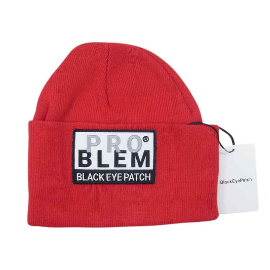 ブラックアイパッチ 50742806 PROBLEM プロブレム ビーニー ニット帽 ニットキャップ レッド レッド系 FREE【新古品】【未使用】【中古】
