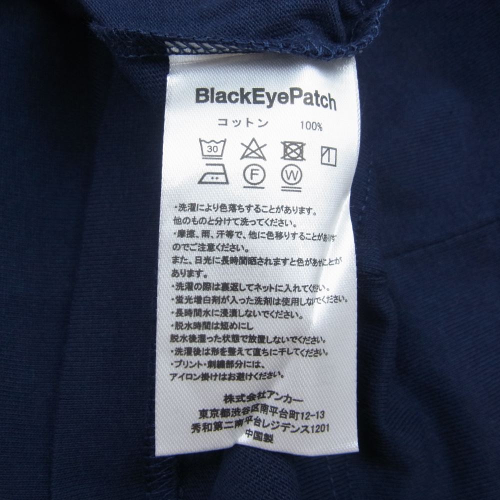 ブラックアイパッチ 22SS BEPSS22EI42 PRIORITY LABEL TEE 取扱注意 ロゴプリント クルーネック 半袖 Tシャツ ネイビー ネイビー系 XL【新古品】【未使用】【中古】