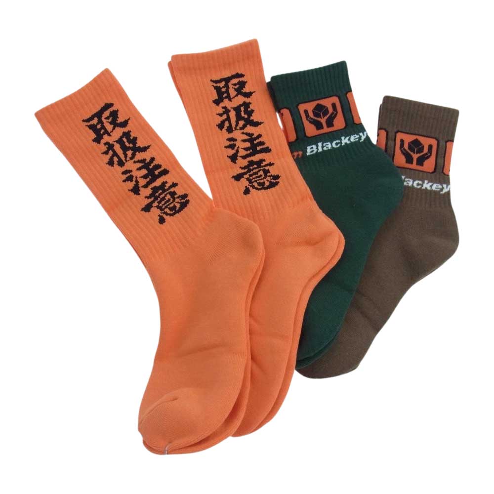 ブラックアイパッチ 21AW BEPFW21AC24 BEPFW21AC05 DOTCOMSOCKS HANDLE WITH CARE SOCKS 取扱注意 ソックス 4足セット オレンジ系 モスグリーン系 ブラウン系 表記サイズFREE【新古品】【未使用】【中古】