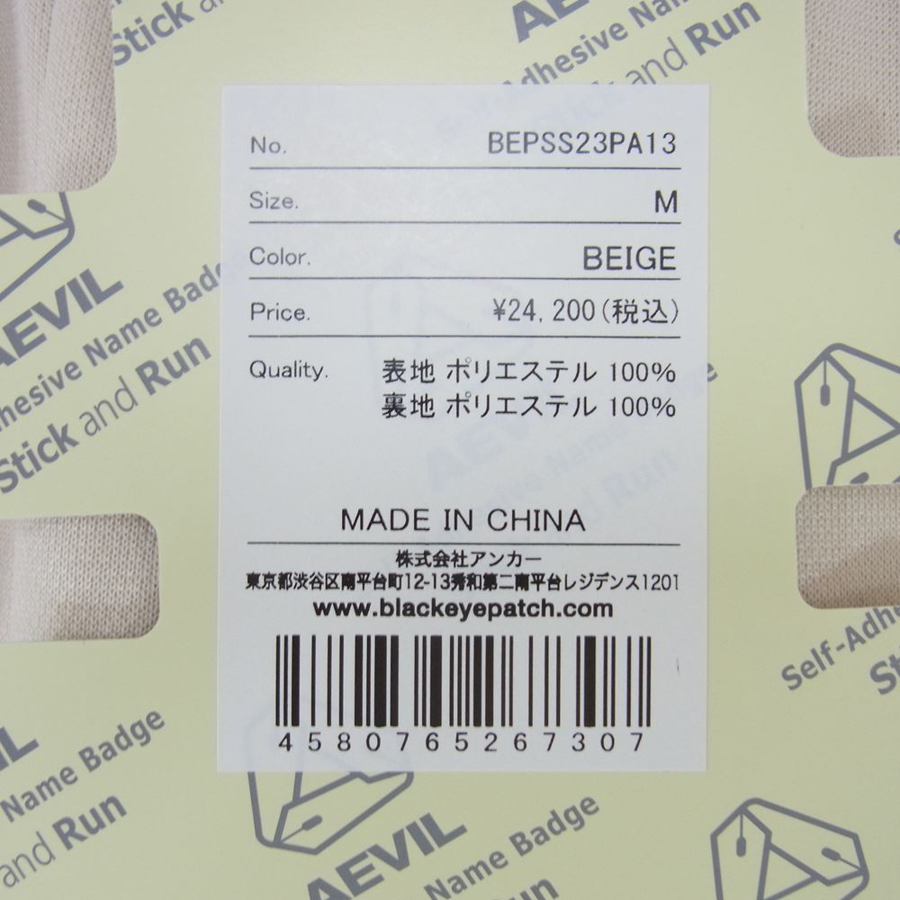 ブラックアイパッチ 22SS BEPSS23PA13 SIDE TAPE LABEL TRACK PANTS サイドテープ トラックパンツ ジャージ ベージュ系 M【新古品】【未使用】【中古】
