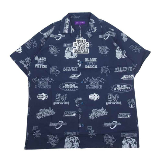 ブラックアイパッチ 23SS BEPSS23TP46 SKETCHED LOGOS S/S SHIRT ロゴプリント オープンカラー 半袖 シャツ アロハシャツ ネイビー系 L【新古品】【未使用】【中古】