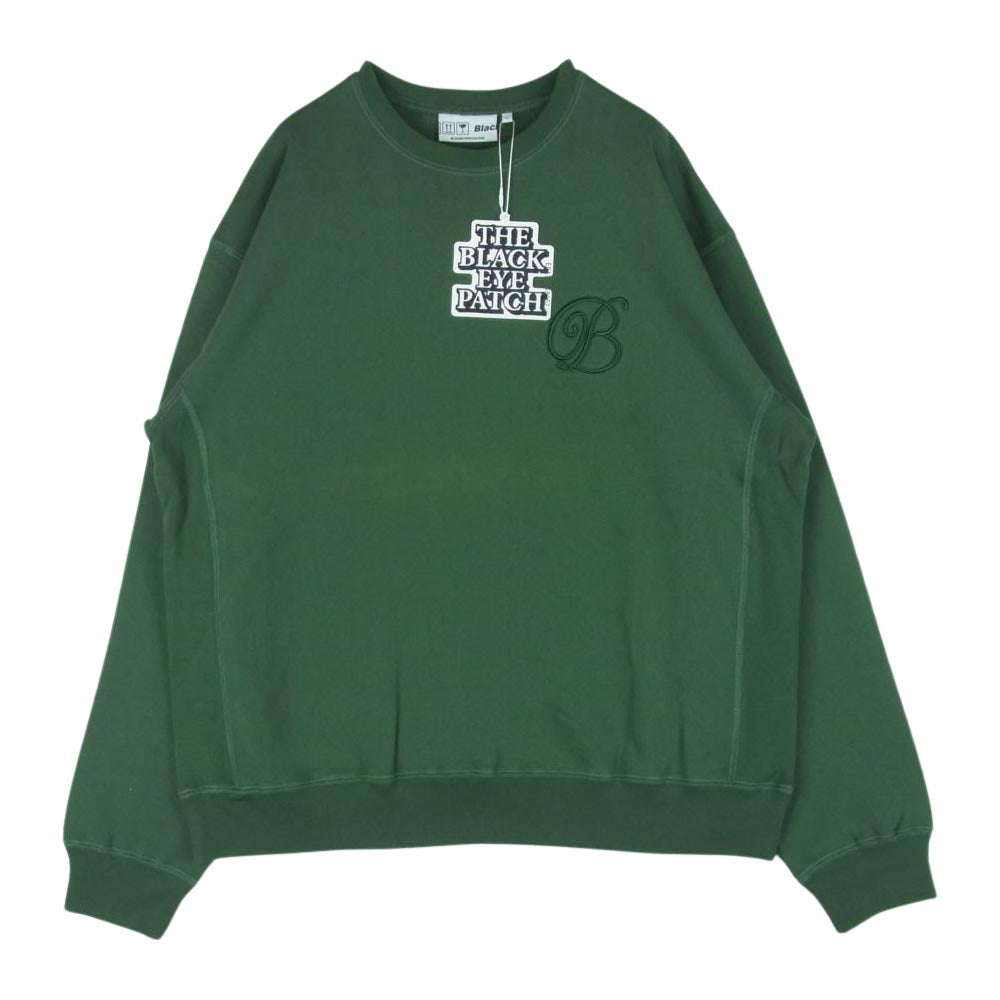 ブラックアイパッチ 21AW BEPFW21TP30 B EMBLEM CREW SWEAT Bエンブレム ロゴ クルーネック スウェット トレーナー グリーン系 L【新古品】【未使用】【中古】