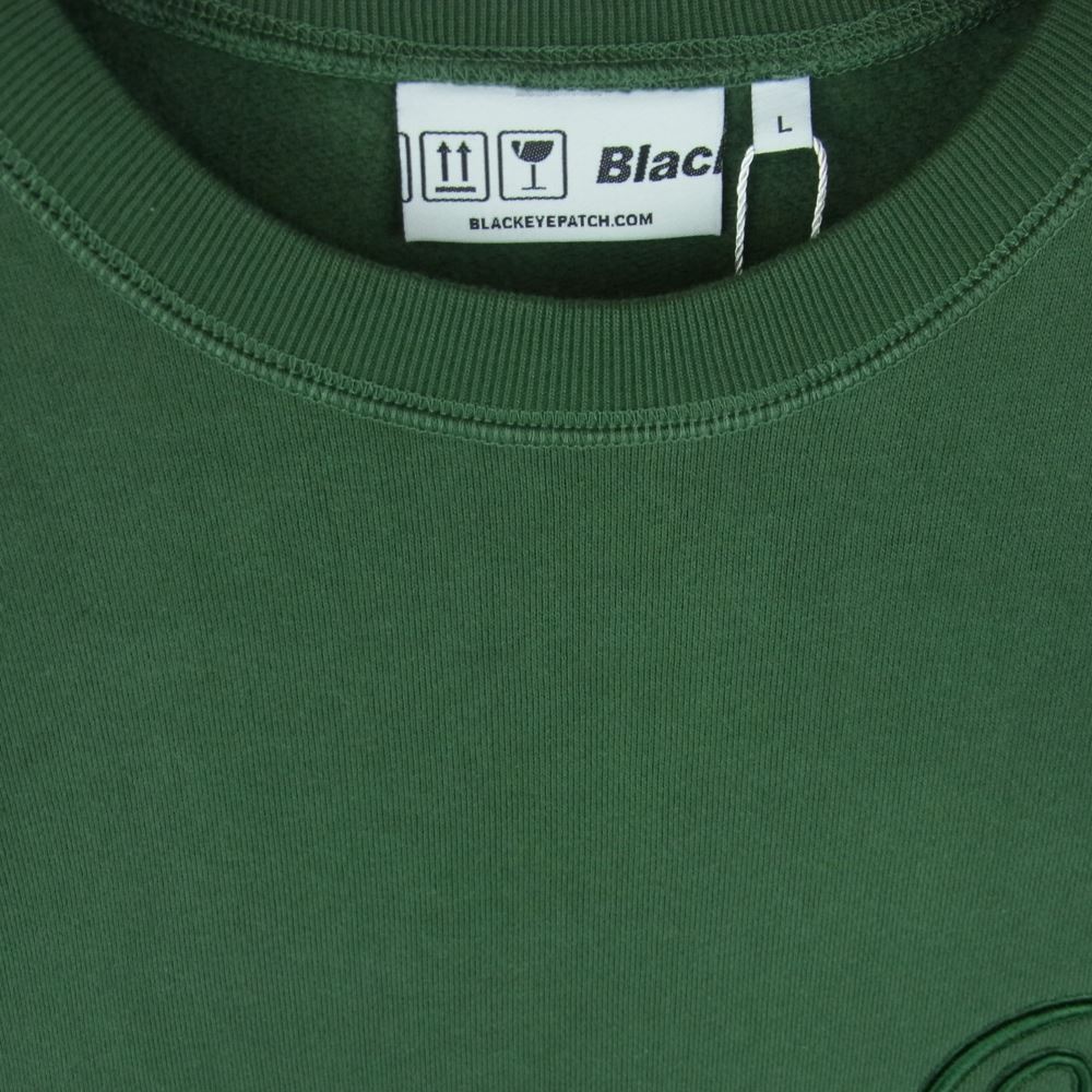 ブラックアイパッチ 21AW BEPFW21TP30 B EMBLEM CREW SWEAT Bエンブレム ロゴ クルーネック スウェット トレーナー グリーン系 L【新古品】【未使用】【中古】