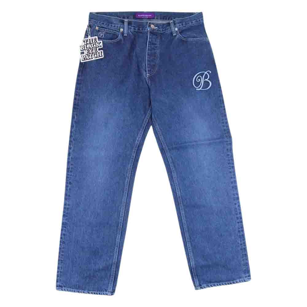 ブラックアイパッチ 23SS BEPSS23PA19 INDIGOB EMBLEM EMBROIDERED DENIM PANTS インディゴ エンブロイダリ― デニムパンツ ジーンズ インディゴブルー系 L【新古品】【未使用】【中古】