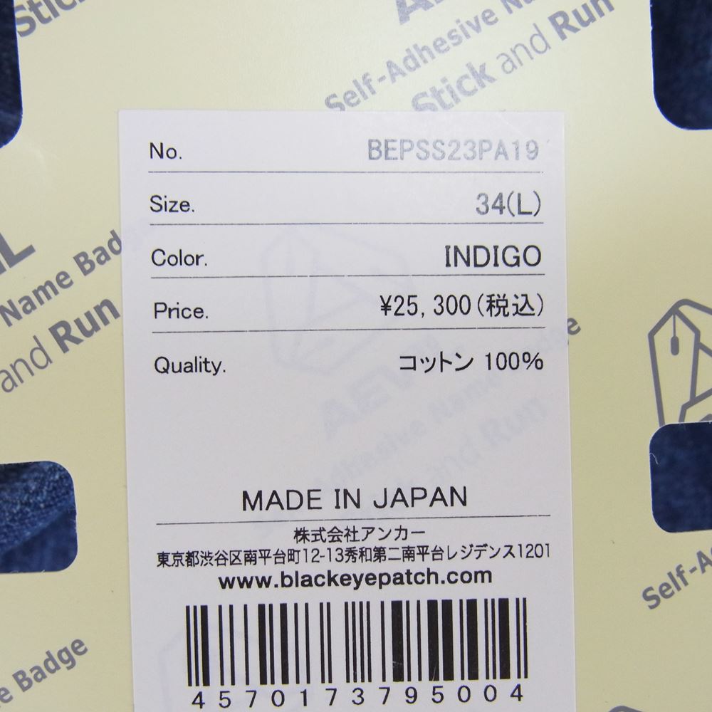 ブラックアイパッチ 23SS BEPSS23PA19 INDIGOB EMBLEM EMBROIDERED DENIM PANTS インディゴ エンブロイダリ― デニムパンツ ジーンズ インディゴブルー系 L【新古品】【未使用】【中古】