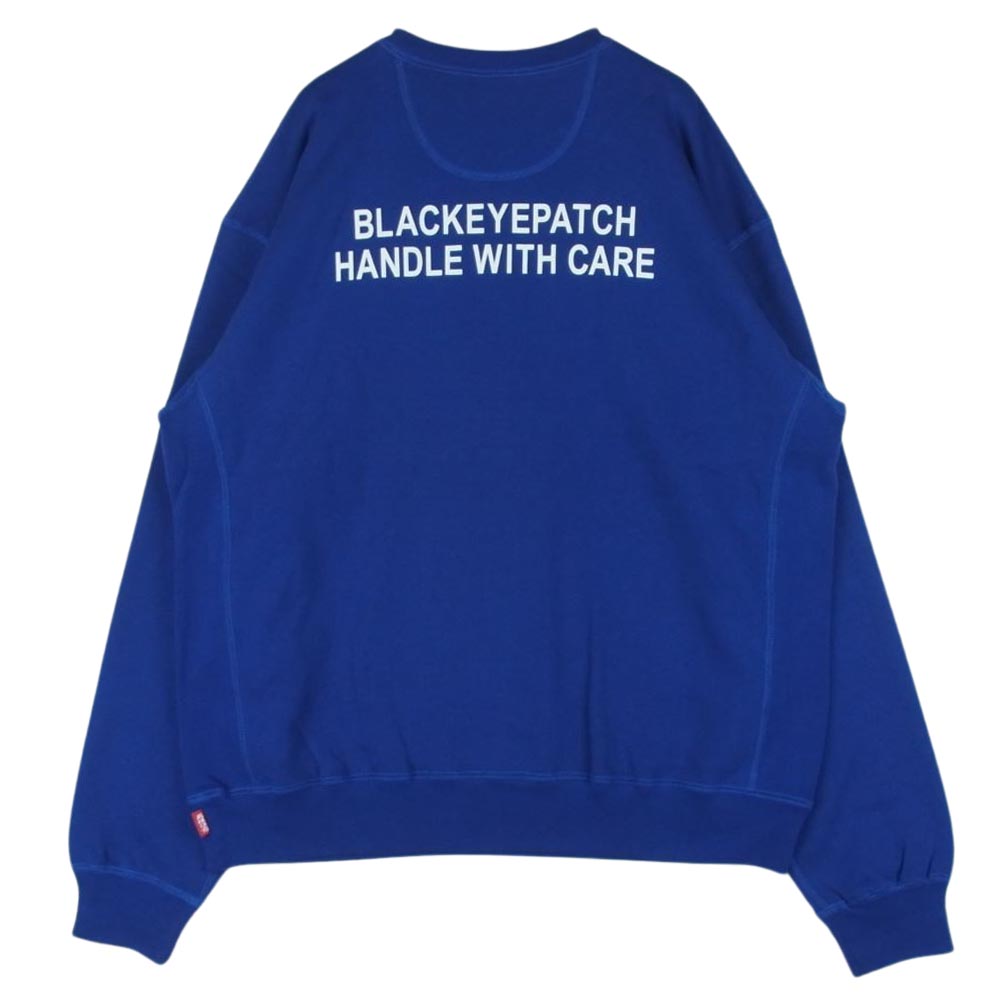 ブラックアイパッチ 22SS BEPSS22TP25 HANDLE WITH CARE CREW SWEAT 取扱注意 ハンドルウィズケア クルーネック スウェット トレーナー ネイビー系 L【新古品】【未使用】【中古】