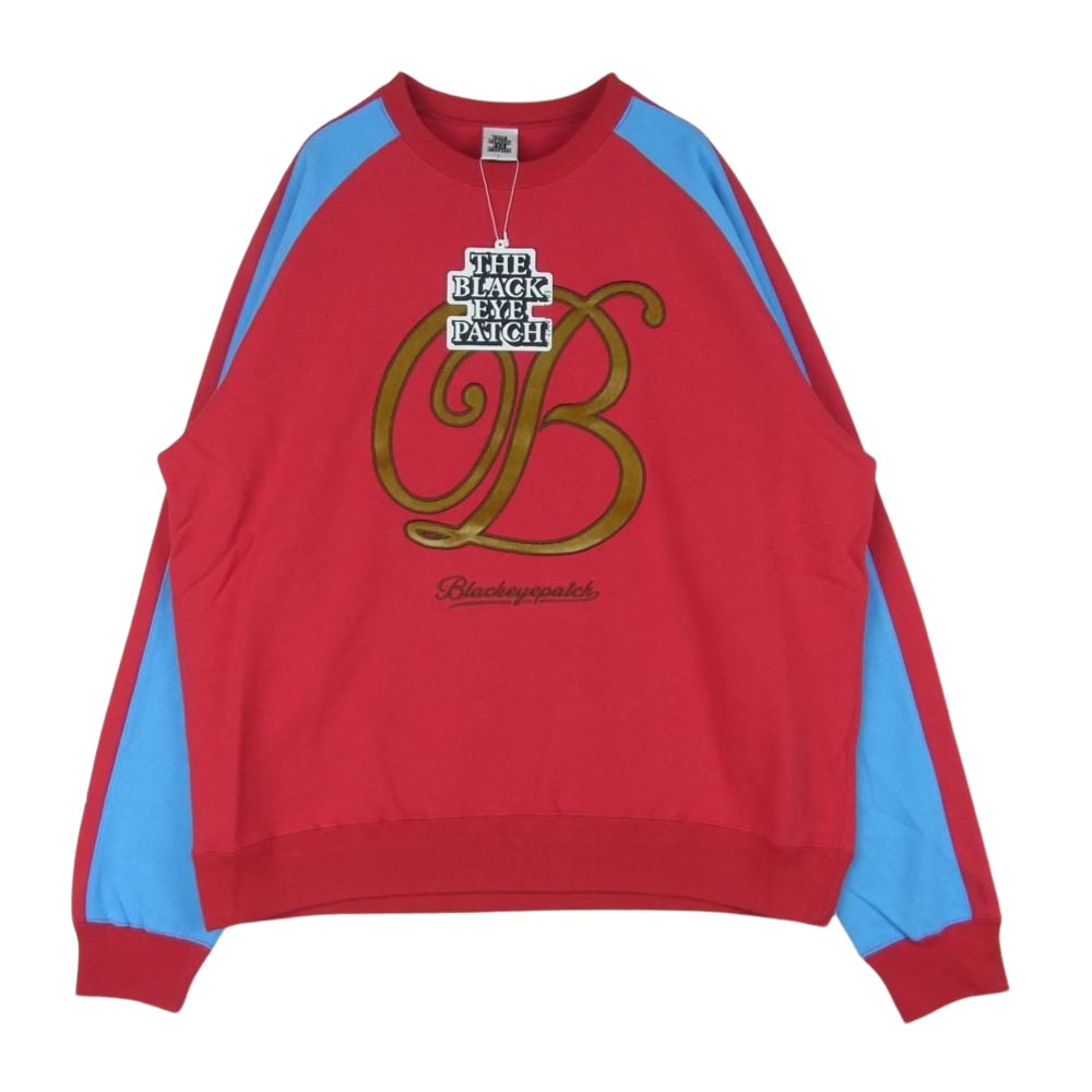 ブラックアイパッチ 23SS BEPSS23TP09 B EMBLEM 2 TONE RAGLAN CREW SWEAT Bエンブレム バイカラー ラグラン クルーネック スウェット トレーナー レッド系 ライトブルー系 L【新古品】【未使用】【中古】