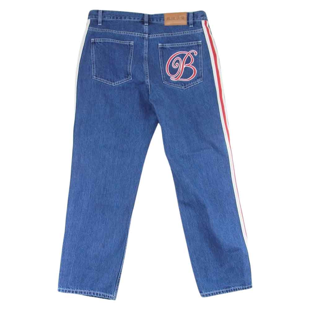 ブラックアイパッチ 23SS BEPSS23PA23 TAPED B EMBLEM DENIM PANTS Bエンブレム サイドライン テーパード デニムパンツ ジーンズ インディゴブルー系 L【新古品】【未使用】【中古】